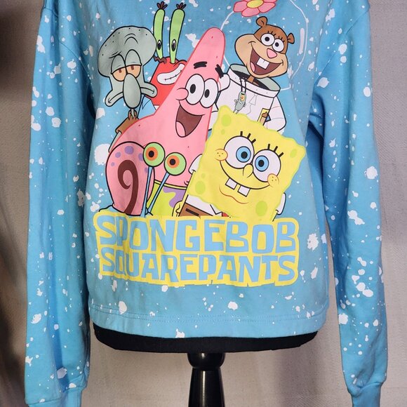 Nickelodeon Spongebob Blue White Snow Splatter Fleece Lined Crop Sweatshirt XXL - Picture 4 of 16